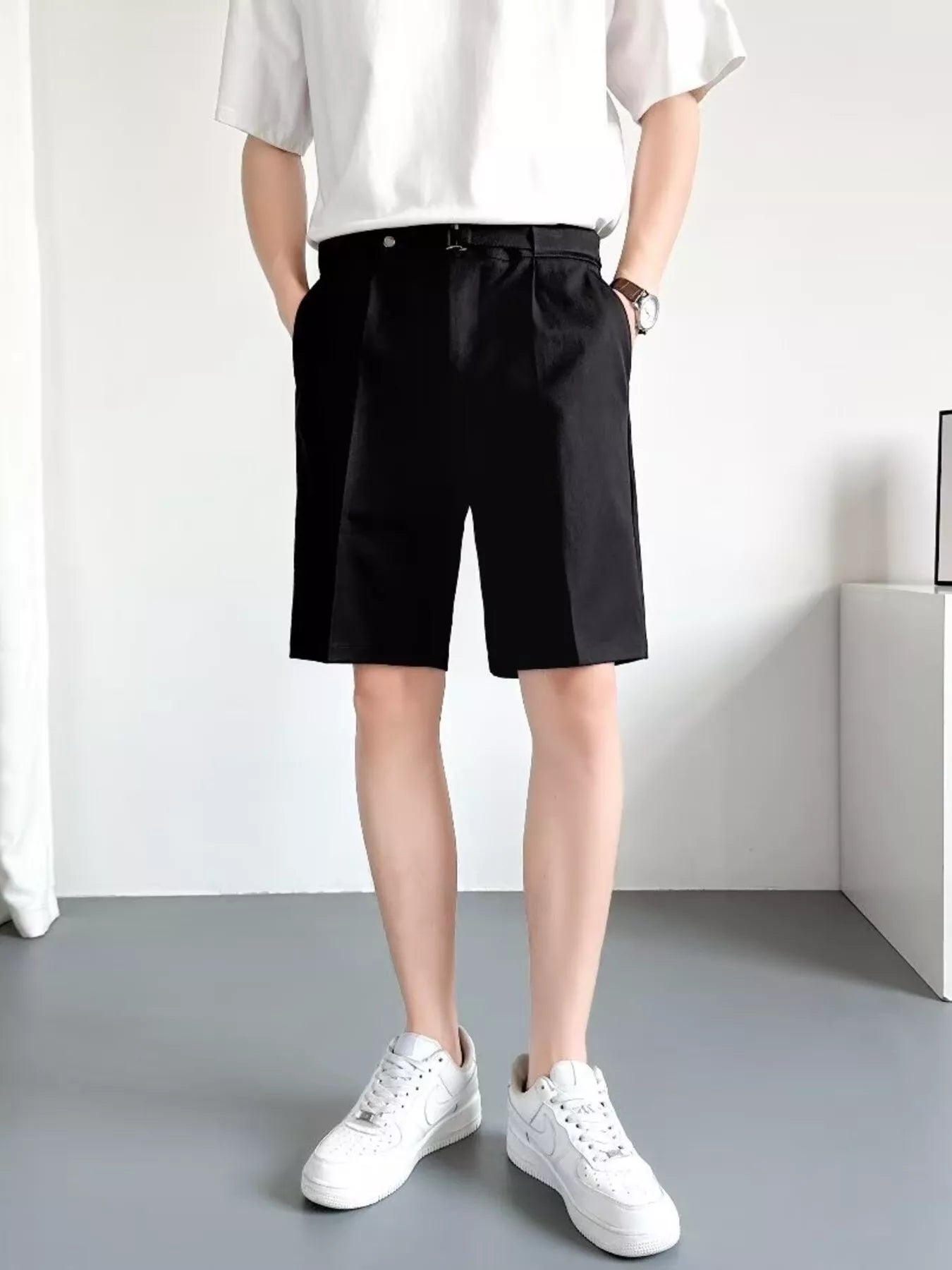 Men's Full Size Pleated Detail Shorts Plus Size