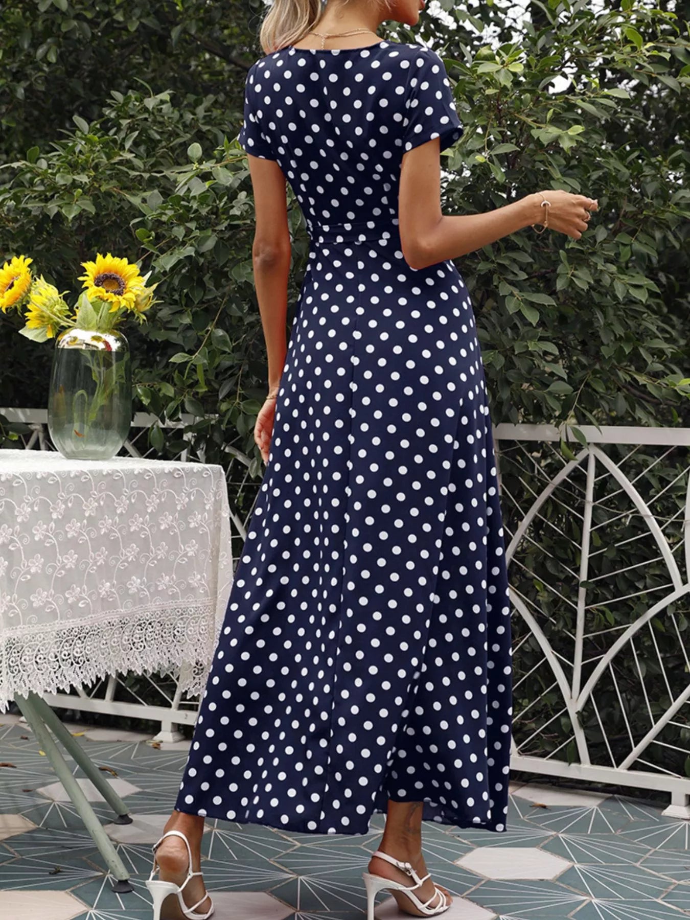 Polka Dot Wrap Maxi Dress
