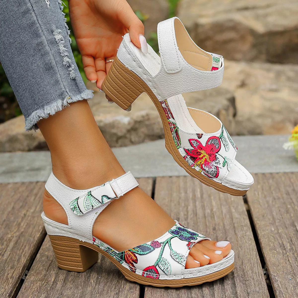 Open Toe Block Heels Sandals