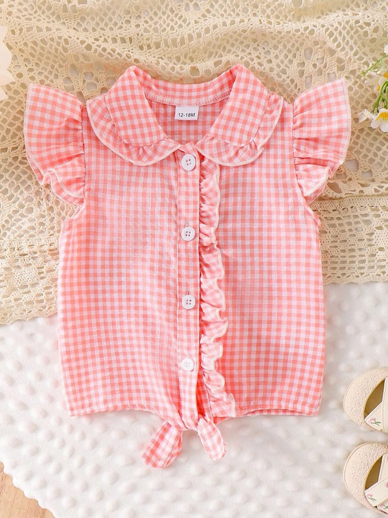 Children's Gingham Ruffle Collar Sleeveless Shirt
