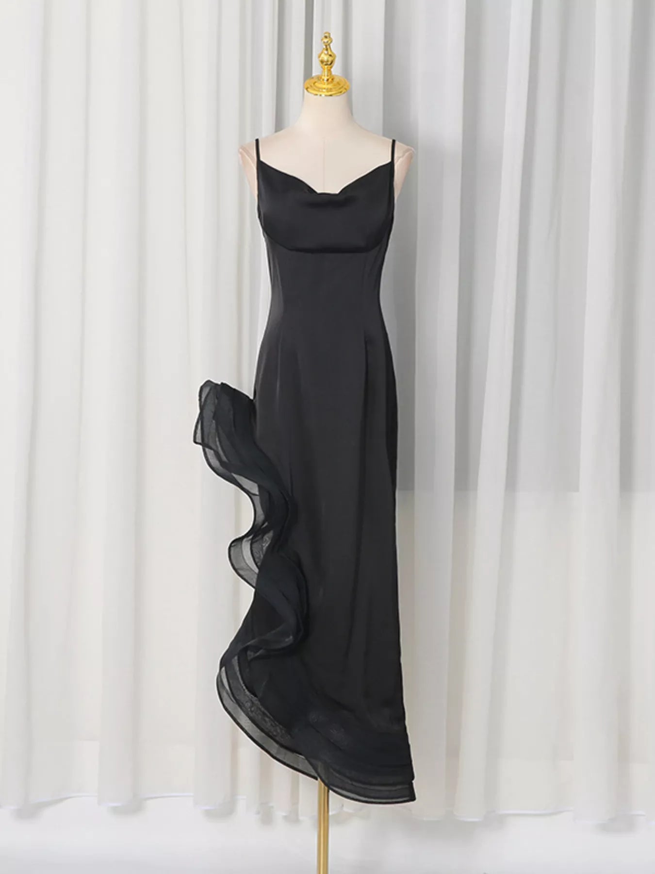 Spaghetti Strap Ruffle Slit Maxi Dress