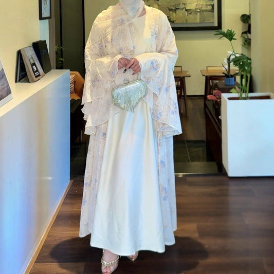 Floral Chiffon 3-Piece Open Abaya Set(MOA301)