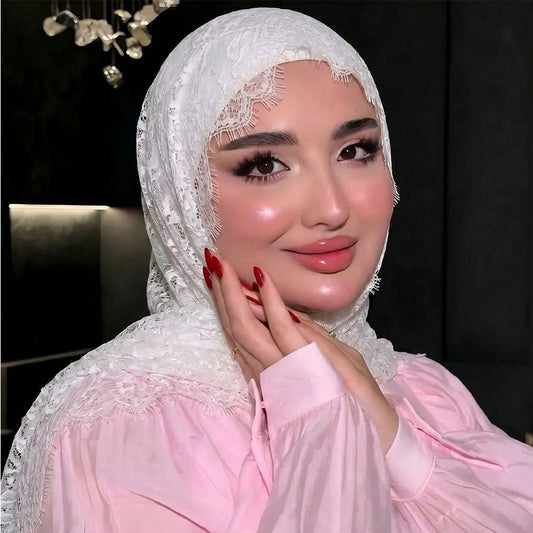 Floral Lace Hijab with Eyelash Fringe Edge(MH237)