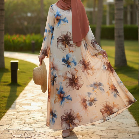 Floral Print Abaya with Bell Sleeves(MA332)