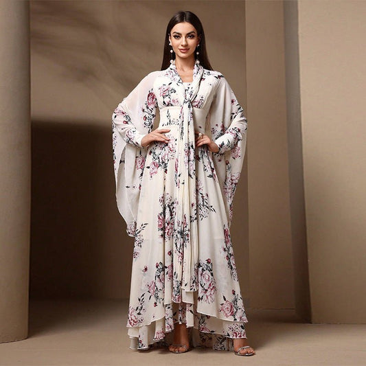 Floral Print Chiffon Kimono Dress(MS371)