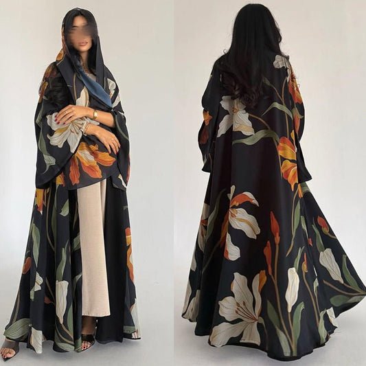 Floral Print Open Abaya with Matching Hijab (MOA287)
