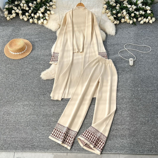 Geometric Jacquard-Trim Ribbed Knit 3-Piece Set(MS471)
