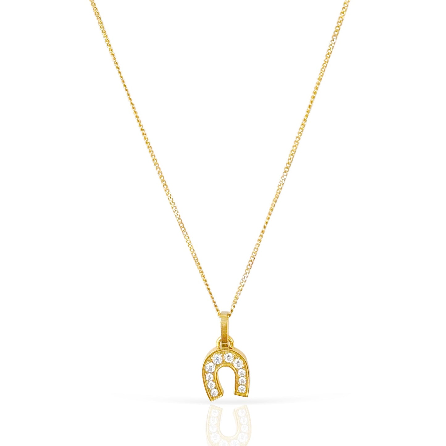 HEIDI DAINTY GOLD PAVE HORSE SHOE PENDANT NECKLACE