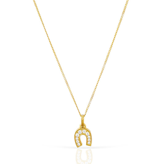 HEIDI DAINTY GOLD PAVE HORSE SHOE PENDANT NECKLACE