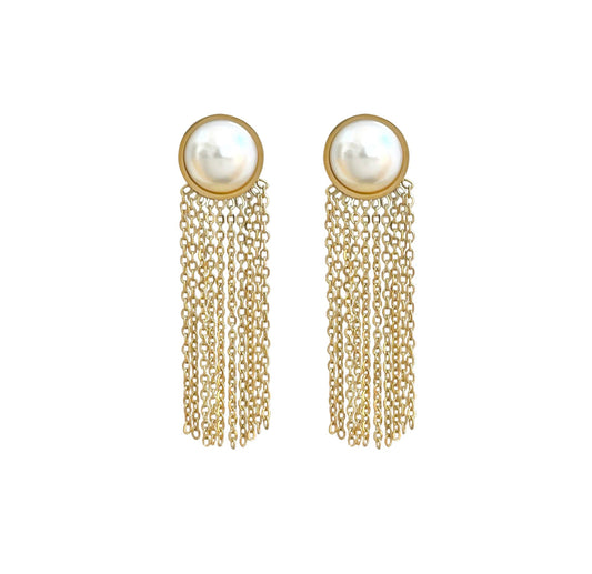 LOLITA GOLD PEARL TASSEL CHAIN EARRINGS