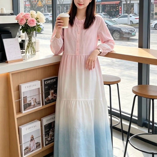 Gradient Tie-Dye Loose Maxi Dress(MS404)