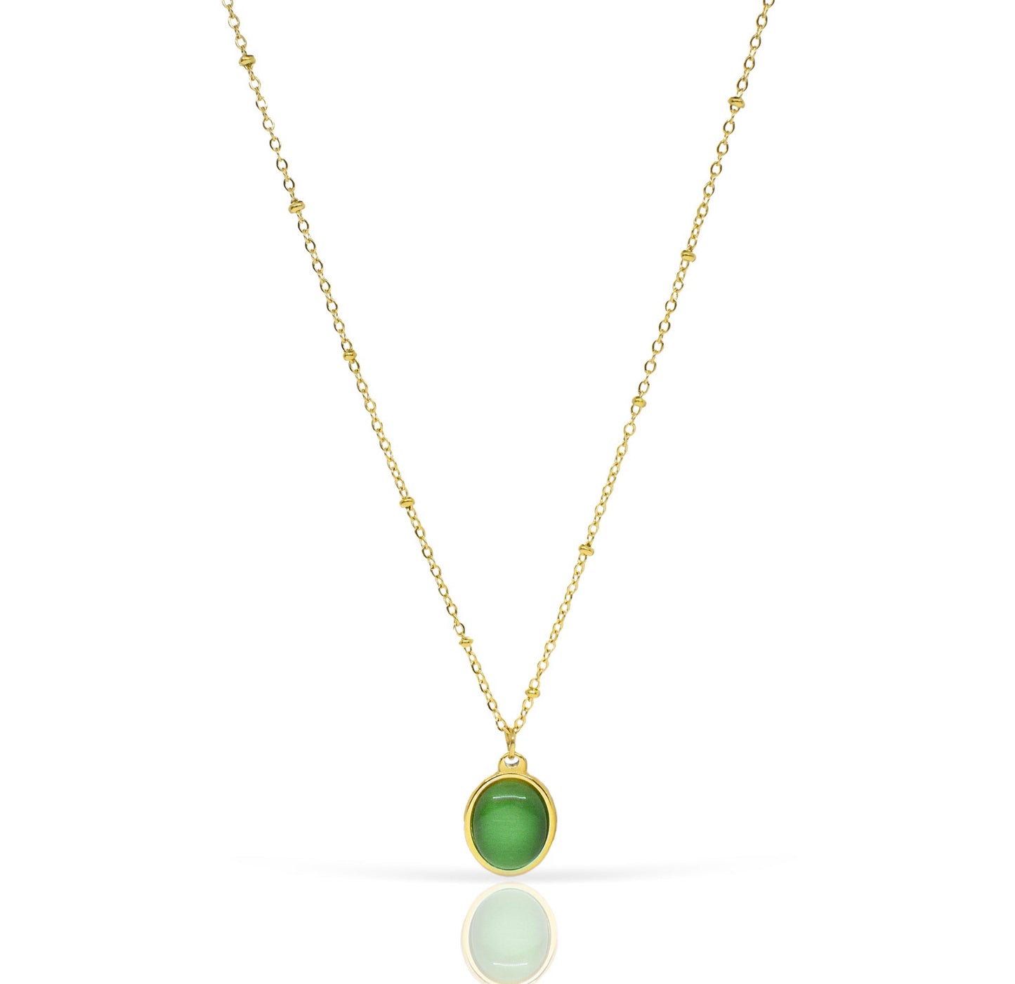 DARA GOLD GREEN CATS EYE PENDANT NECKLACE