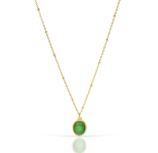DARA GOLD GREEN CATS EYE PENDANT NECKLACE