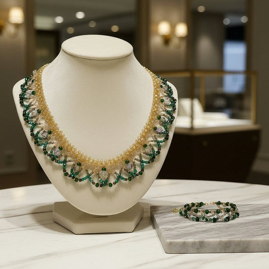 Handmade Woven Beaded Necklace | Glass Beads & Shell Pearls Choker | Intricate Seed Bead Art Necklace (MAC343)