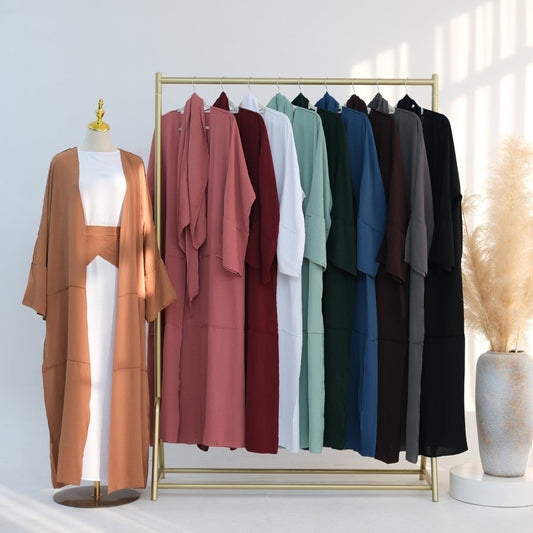Ice Silk Crinkle Open Abaya with Wide Belt(MOA283)