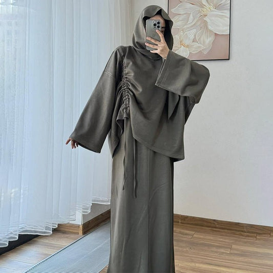 Integrated Hijab Hoodie & Maxi Skirt Set(MS194)