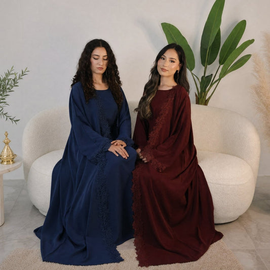Lace-Trim Nida 3-Piece Abaya Set(MOA330)