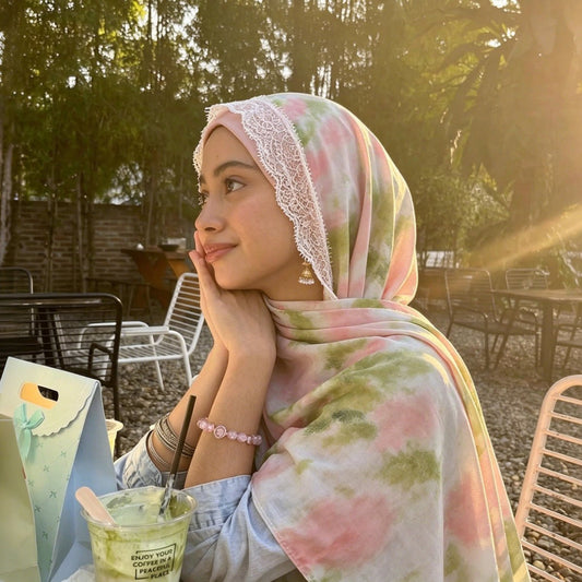 Lace Trim Print Hijab Shawl(MH231)