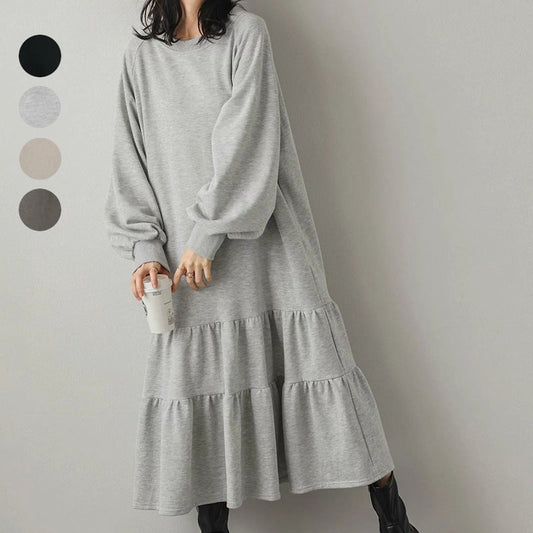 Loose Fit Ruffled Sweatshirt Maxi Dress(MS151)