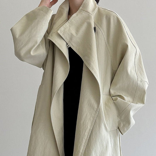 Luxury Stand Collar Coat | Single Button Mid-Length Trench (MS148)