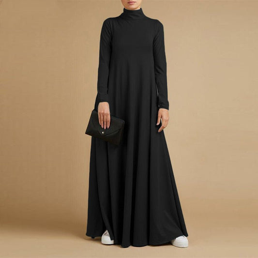 High Neck Modest Abaya | Solid Color Long Sleeve Abaya With High Neck (MA102)