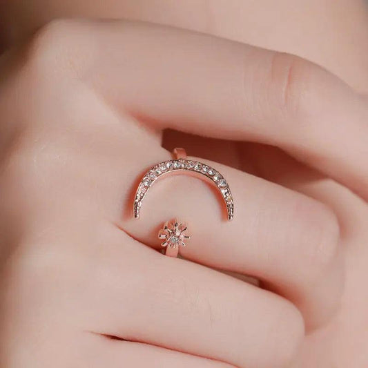 MAC035 Cubic Zirconia Moon and Star Open Band Ring