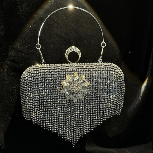 MAC056 Tassel Evening Clutch Bag Luxury Rhinestones Party Prom Purse Handbag With Detachable Chain
