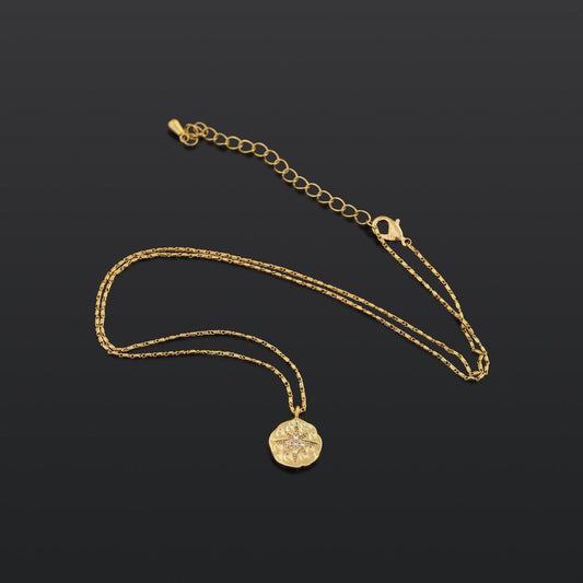 MAC084 North Star Coin Button Pendant Necklace