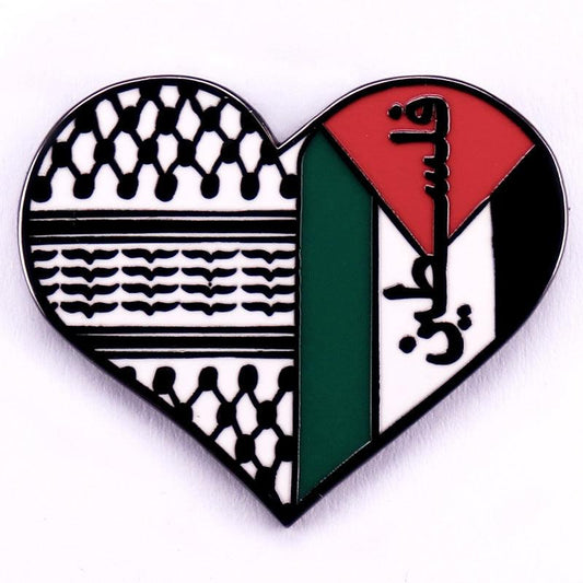 MAC114 Palestine Keffiyeh Heart Enamel Badge Brooch