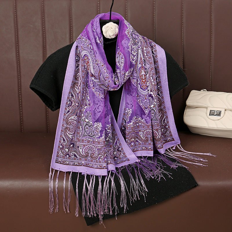 MH070 Fresh Floral Pattern With Tassels Polyester Hijab