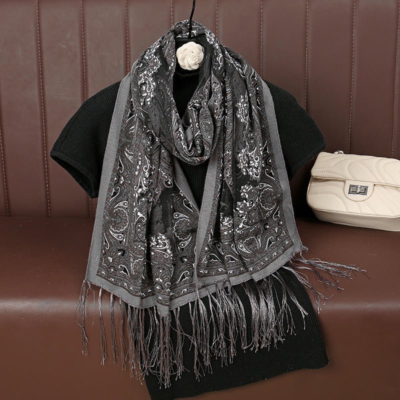 MH070 Fresh Floral Pattern With Tassels Polyester Hijab