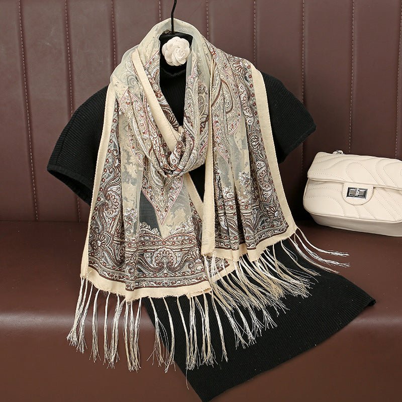 MH070 Fresh Floral Pattern With Tassels Polyester Hijab