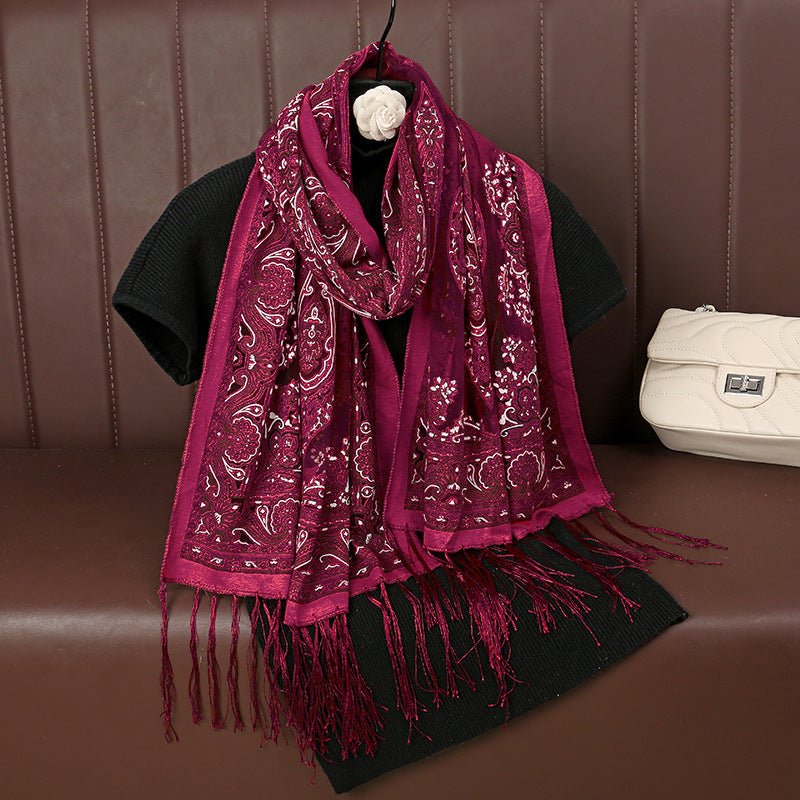 MH070 Fresh Floral Pattern With Tassels Polyester Hijab