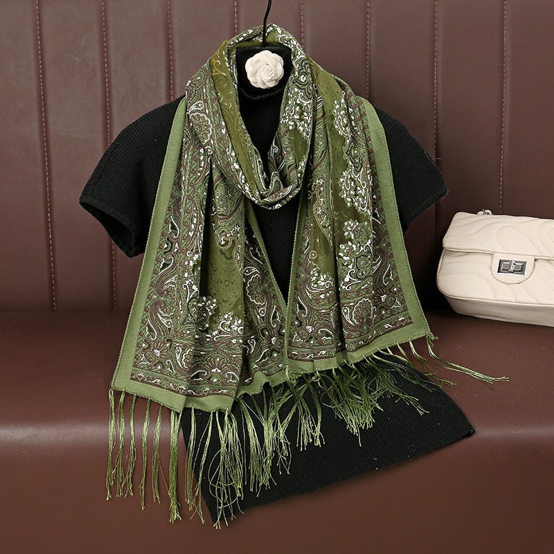 MH070 Fresh Floral Pattern With Tassels Polyester Hijab