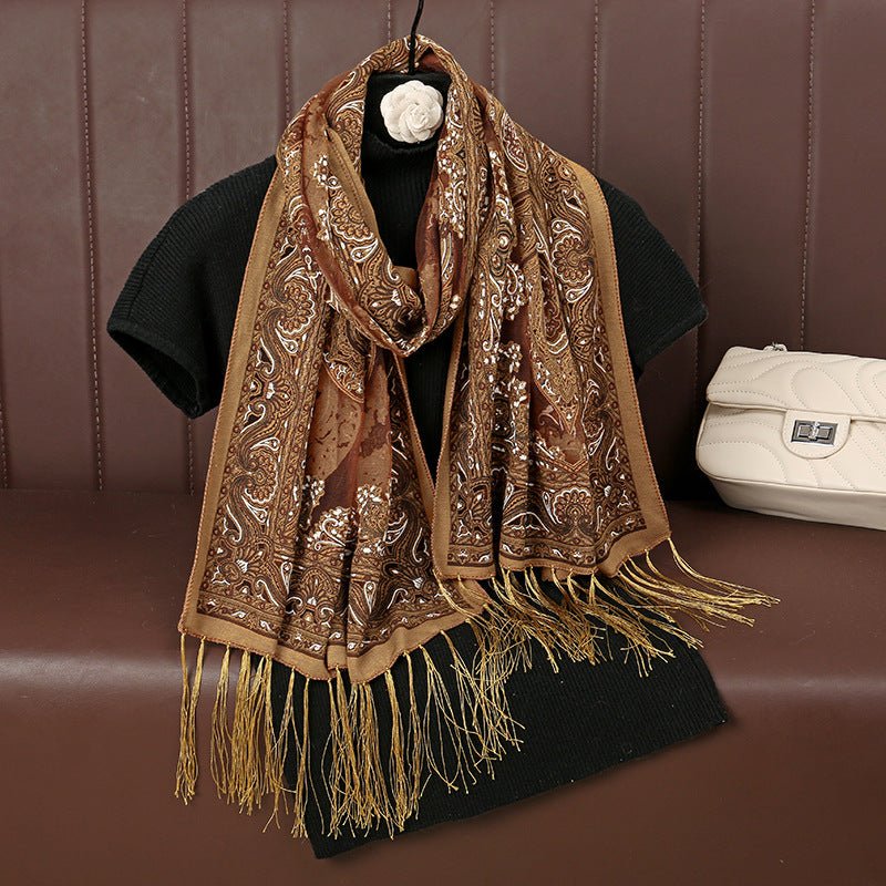 MH070 Fresh Floral Pattern With Tassels Polyester Hijab