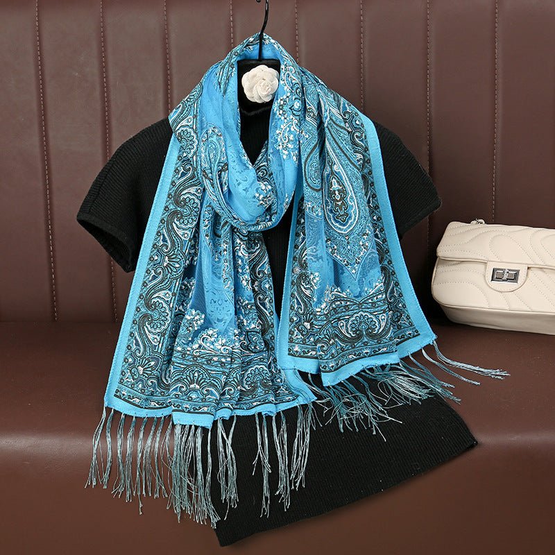 MH070 Fresh Floral Pattern With Tassels Polyester Hijab
