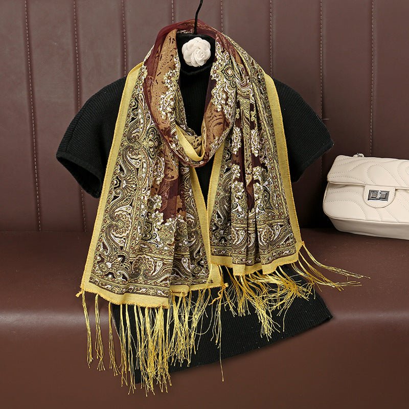 MH070 Fresh Floral Pattern With Tassels Polyester Hijab