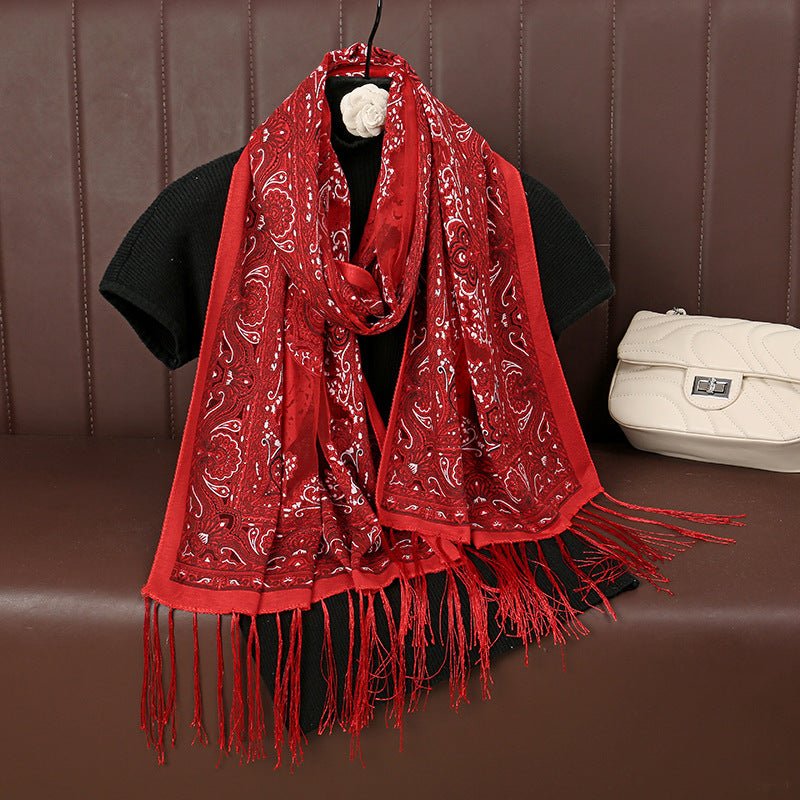 MH070 Fresh Floral Pattern With Tassels Polyester Hijab