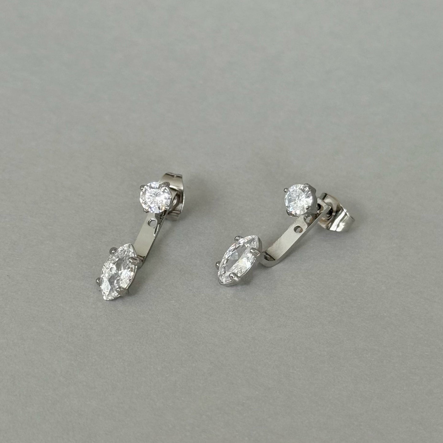 PHOEBE SILVER MARQUIS DIAMOND STUD EAR JACKET EARRINGS