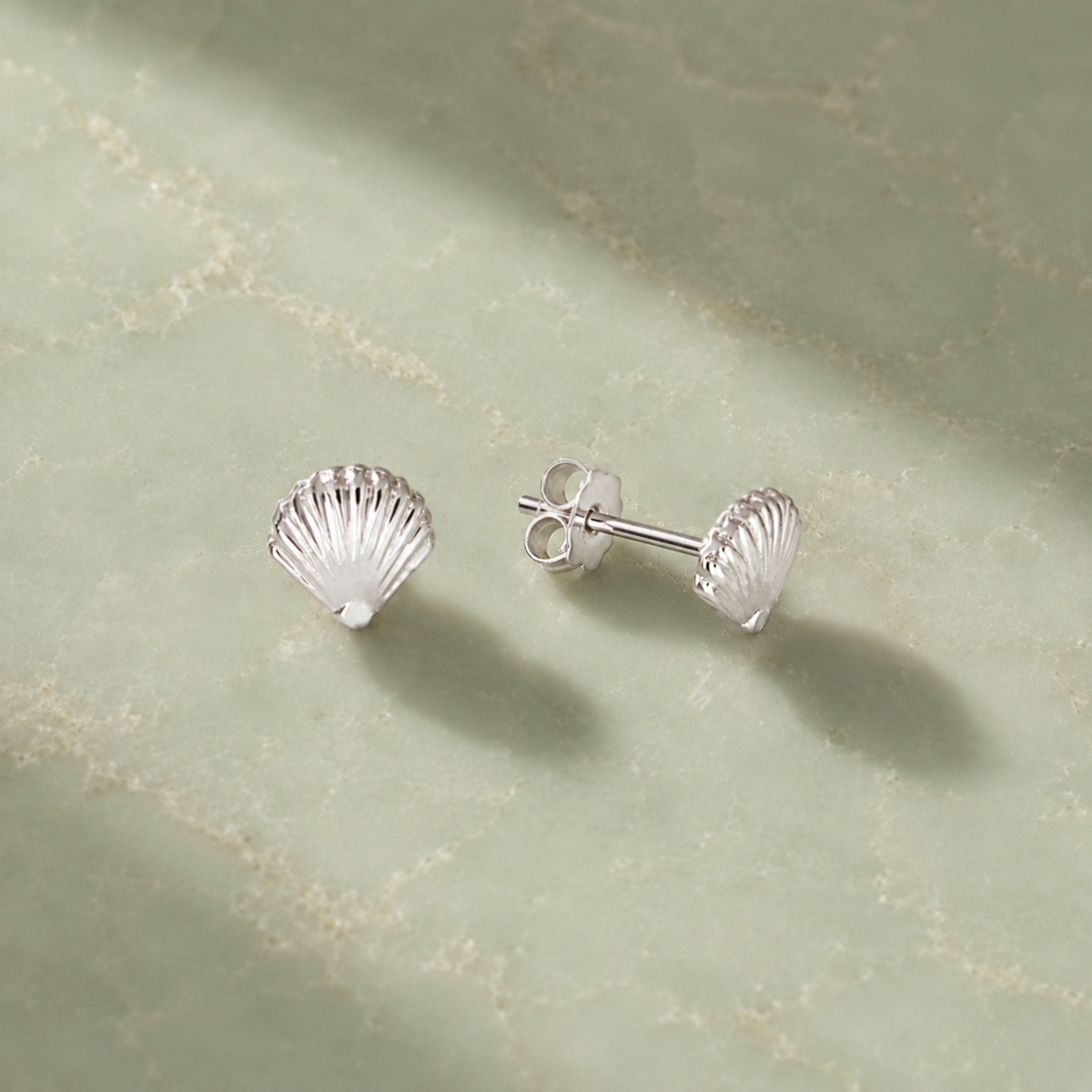 HOLLY DAINTY SILVER SEA SHELL STUD EARRINGS