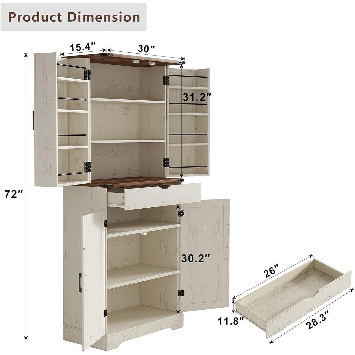 72'' Tall Kitchen Storage Pantry Cabinet - Yanosaku