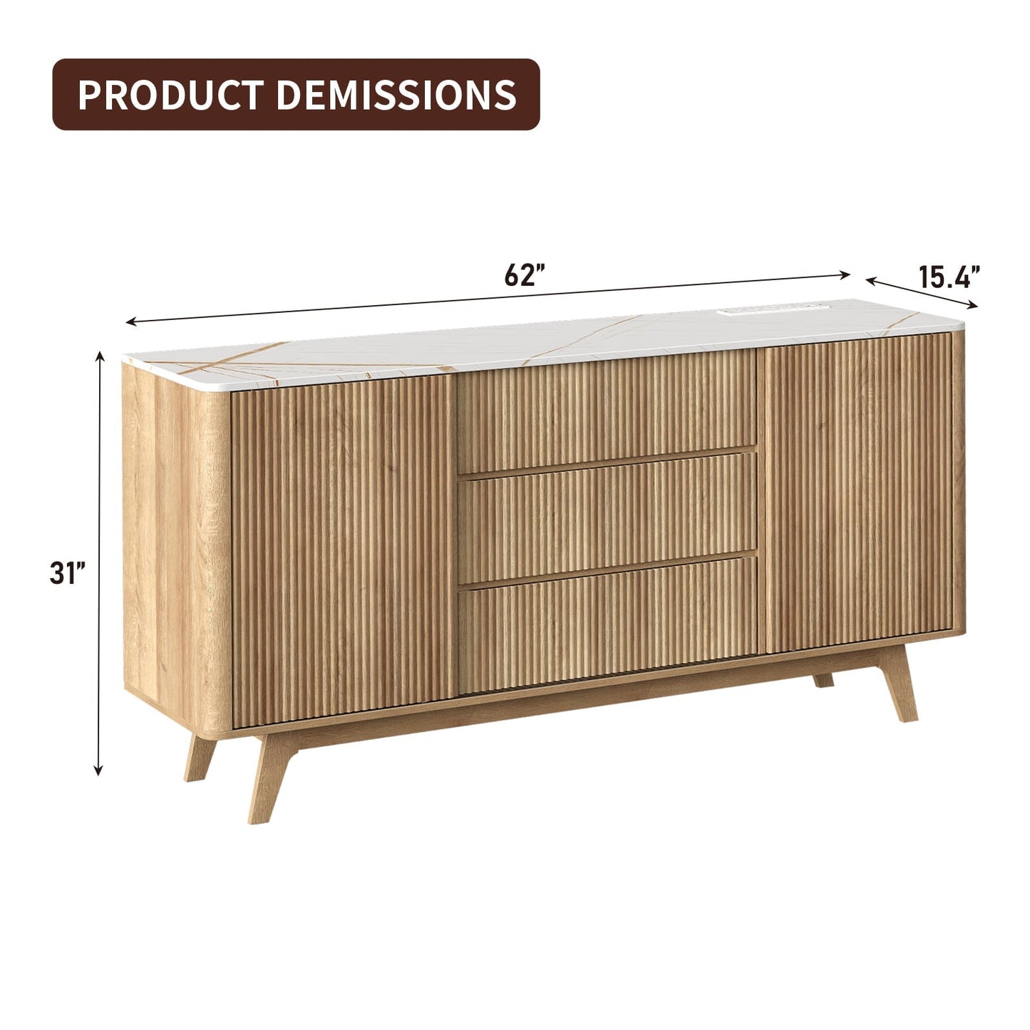 62" Buffet Cabinet Fluted - Yanosaku