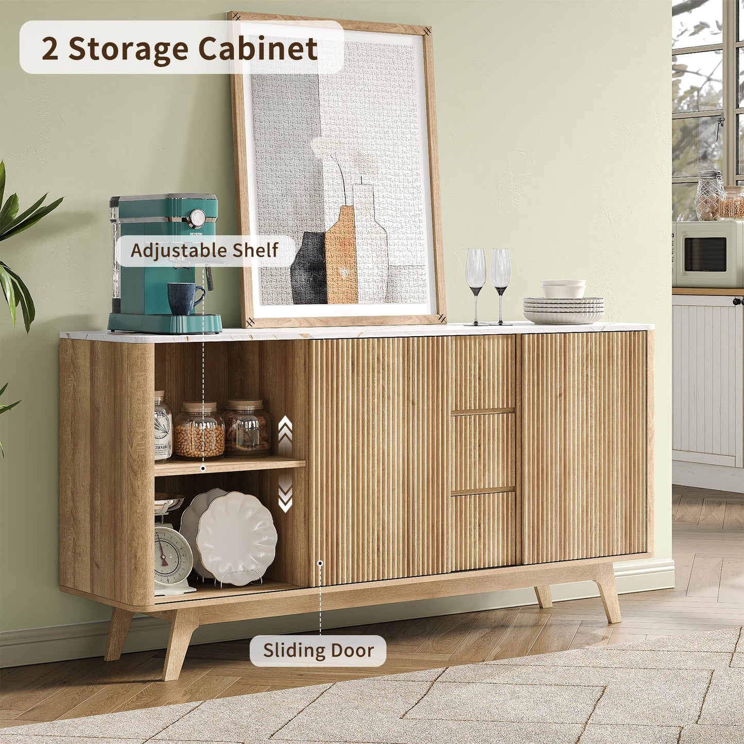 62" Buffet Cabinet Fluted - Yanosaku