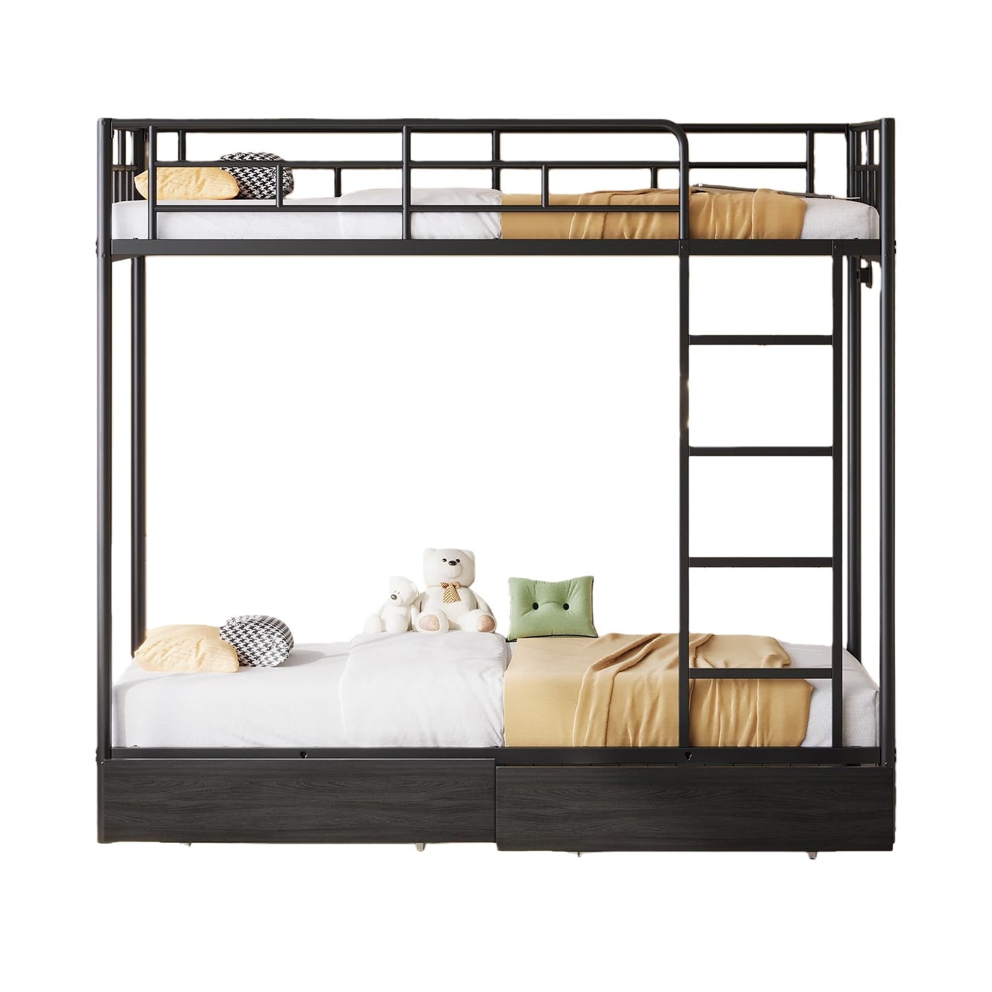 Twin Metal Bunk Bed with LED, USB Charging, Storage Drawers, No Box Spring Needed Black - Vektaya