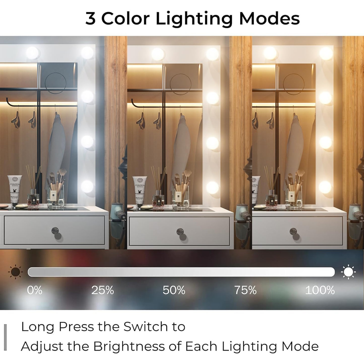 11-Drawer LED Mirror Vanity Desk - Yanosaku