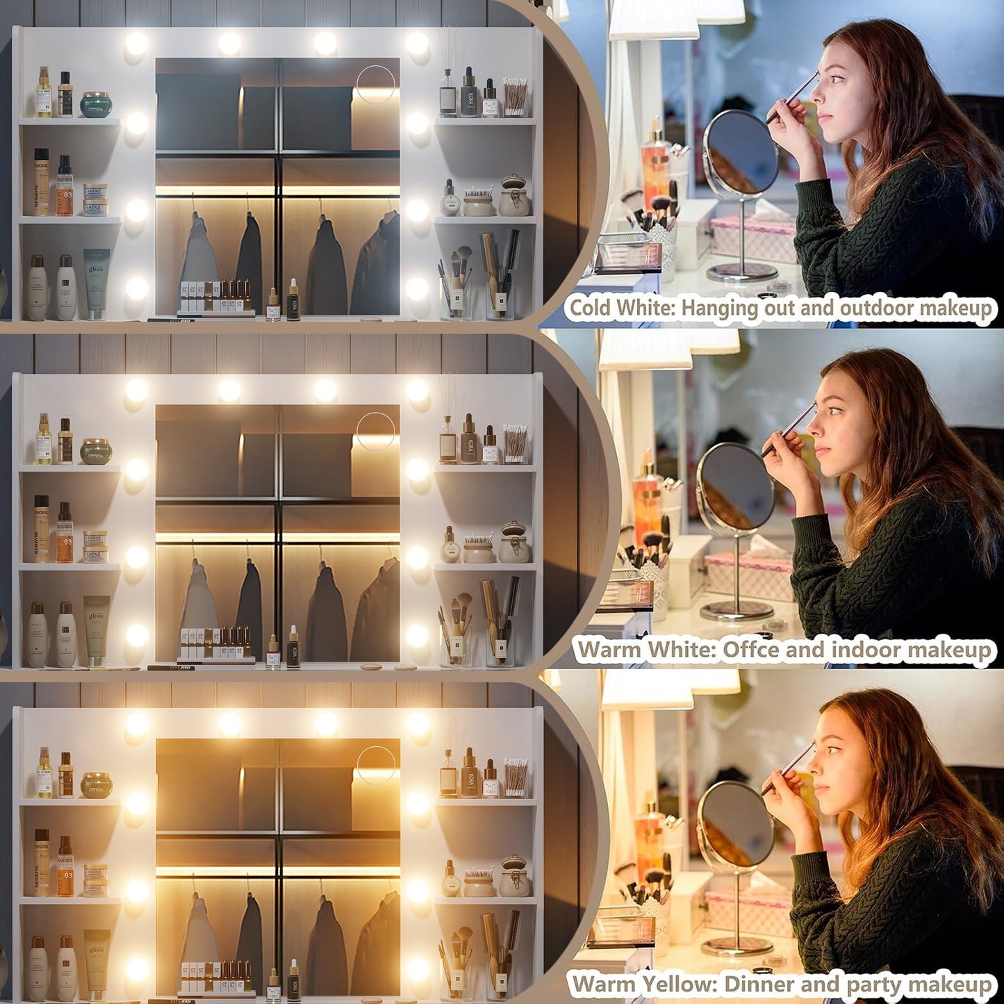 11-Drawer LED Mirror Vanity Desk - Yanosaku