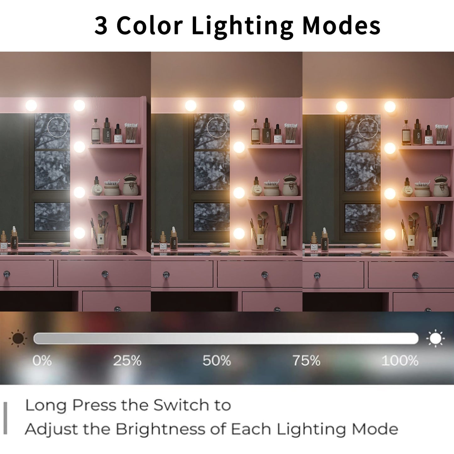 11-Drawer LED Mirror Vanity Desk - Yanosaku