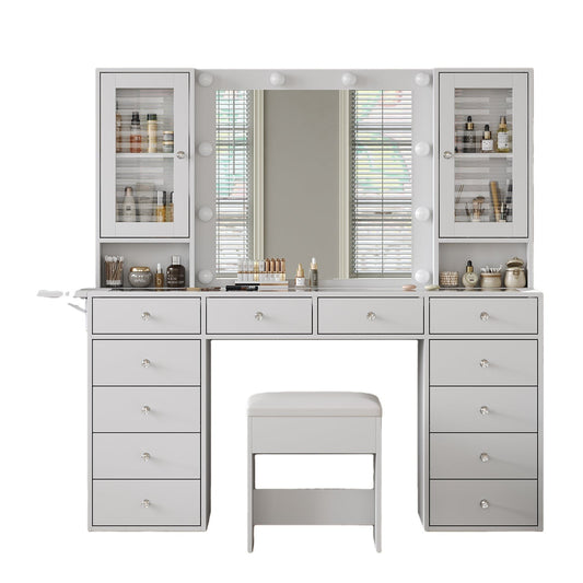 12-Drawer LED Mirror Vanity Desk - Yanosaku