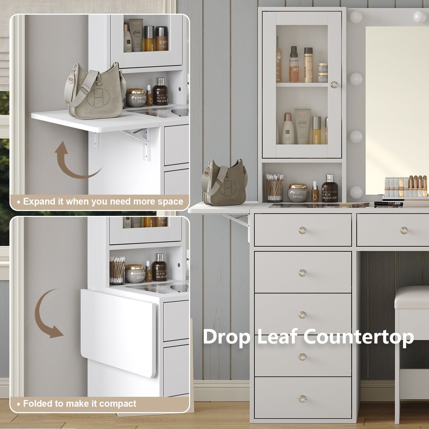 12-Drawer LED Mirror Vanity Desk - Yanosaku