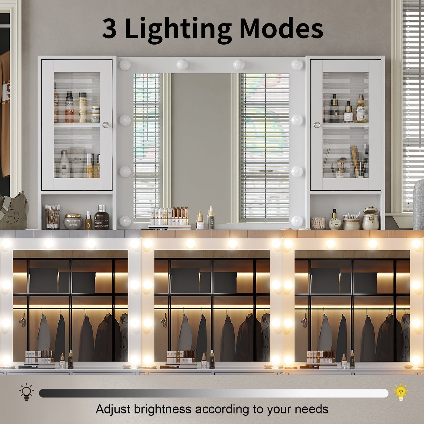 12-Drawer LED Mirror Vanity Desk - Yanosaku